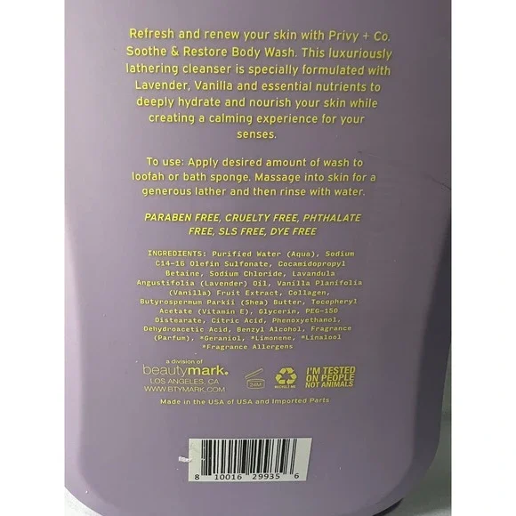 Privy + Co Body Wash Made With Lavender, Vanilla 33.8 Fl Oz  Hydrates & Nurishes - Picture 4 of 6